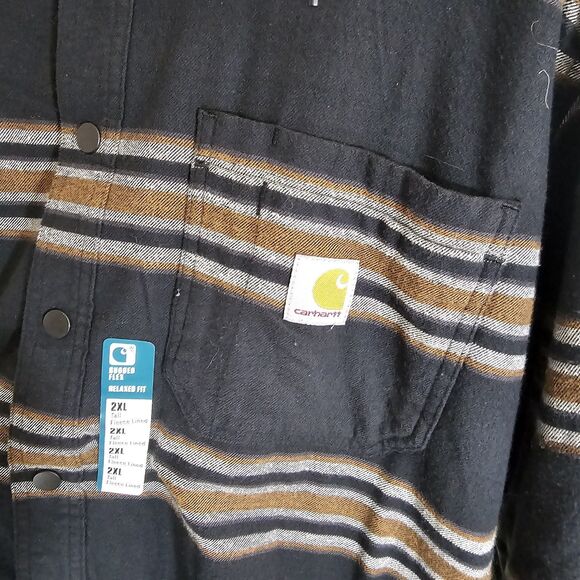 Carhartt Mens Rugged Flex Flannel Fleece Lined Hooded Shirt Jacket 2XL TALL - Picture 6 of 10